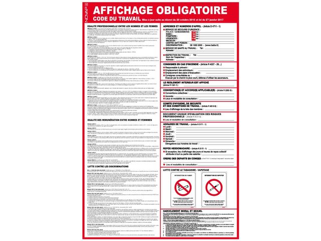 Pack 9 Panneaux Affichage Obligatoire Code Du Travail - Autocollants Calendrier, Horaires, Sécurité, Interdiction Fumer