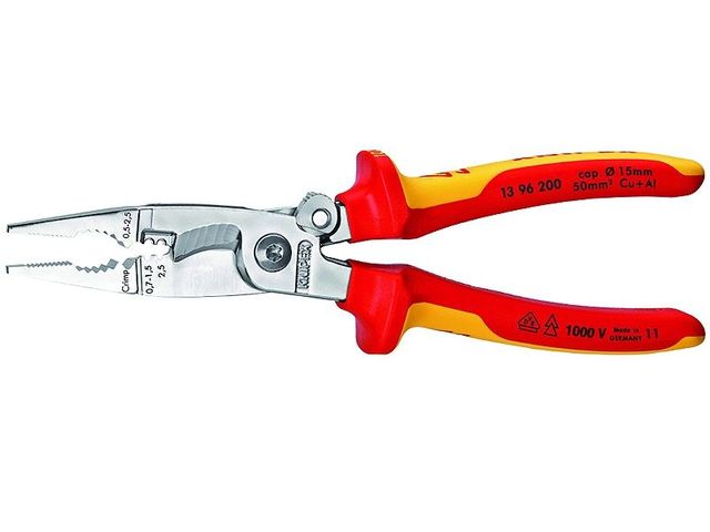 Pince D'électricien Multifonction S&R 220 Mm - Isolée VDE 1000V - Coupe, Dénude, Serre, Serti - Pour Câbles Cuivre/aluminium