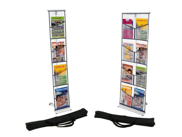 Présentoir à Brochures Pliable 4 Niveaux A3 - En Fer, Blanc, 46x37x132 Cm, Charge 5 Kg/étage, Pour Foire, Bureau, Boutique