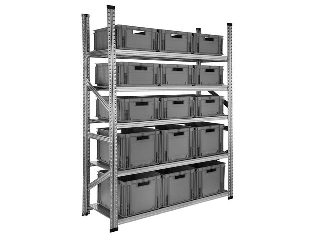 Rack à bacs livré avec 12 caisses plastiques 20 dm3 | Contact SETAM, L