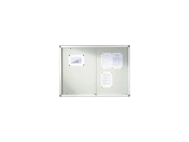 Vitrine D'affichage Nobo Premium Plus 8xA4 - Porte Coulissante Verre, Fond Feutre, Serrure - Certifiée NF - Gris, 925x668 Mm
