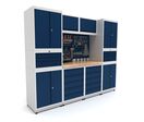 Établi d'atelier industriel 2480 mm PRACO M T18 - Plateau en hêtre massif - Éclairage LED - Tiroirs et armoire MW Tools PRAM1860T18