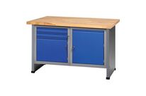 Établi fixe FK 128 - 2 tiroirs, 2 portes, Bleu - Charge 500 kg, 128 cm, Éco-responsable