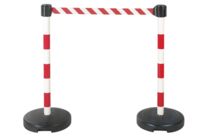 Kit 2 Poteaux PVC Rouge/Blanc sur socle 9kg à lester avec tête à sangle Rouge/Blanc hachuré 3m x 50mm et tête réceptrice - 2800068