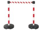 Kit 2 Poteaux PVC Rouge/Blanc sur socle 9kg à lester avec tête à sangle Rouge/Blanc hachuré 3m x 50mm et tête réceptrice - 2800068