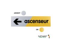 Plaquettes de porte 170x45mm - Ascenseur flèche à gauche - Argent &amp;amp; Or