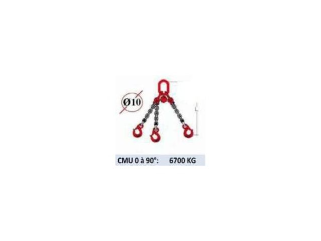Elingue chaine 3 brins - crochets à linguet - CMU 6700 kg (classe 80)
