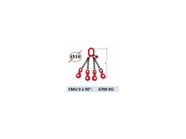 Elingue chaine 4 brins - crochets automatiques émerillon - CMU 6700 kg (classe 80)