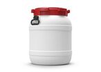 Curtec - Baril 55L Grande Ouverture Homologué UN-X - Blanc Rouge - Usage Alimentaire - Poignées - Recyclable