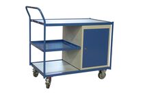 Desserte mobile plateau bois à coffre ou tiroirs et étagère