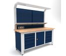 Établi d'atelier industriel 2000 mm PRACO W T57 - Plateau en hêtre massif - Éclairage LED - Tiroirs et armoire MW Tools PRAW2000T57