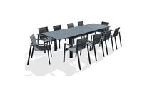 DcbGarden - Salon de jardin Miami 300x100cm - 10 fauteuils aluminium anthracite - Capacité 10 personnes - Plateau 3m
