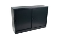 Manutan Expert - Armoire basse métal coulissante 160x105cm anthracite - 2 portes, 4 tablettes, verrouillable, 10 ans garantie