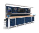 Établi d'atelier industriel 3560 mm PRACO W T74 - Plateau en hêtre massif - Éclairage LED - Tiroirs et armoire MW Tools PRAW3500T74