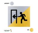 Plaquettes de porte 90x90mm - Sortie de secours à gauche- Argent &amp; Or