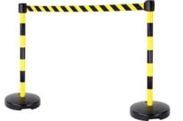 Kit 2 Poteaux PVC Jaune/Noir sur socle 9kg à lester avec tête à sangle Jaune/Noir hachuré 4m x 50mm et tête réceptrice - 2800150