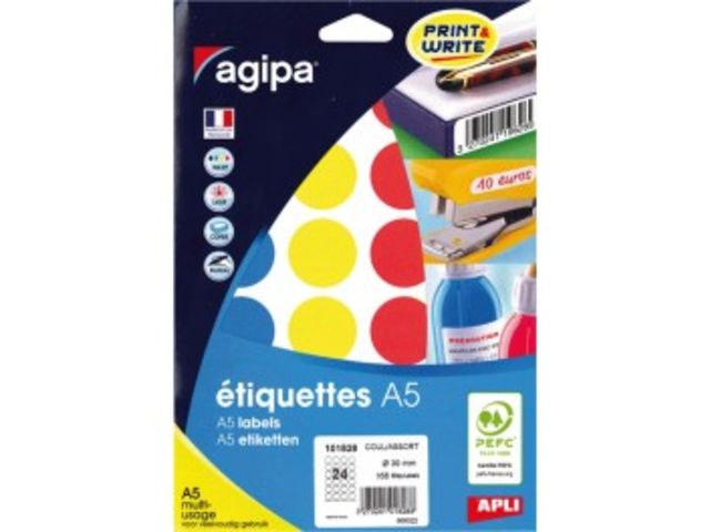 168 Pastilles Adhésive Agipa Ø 30 Assortis