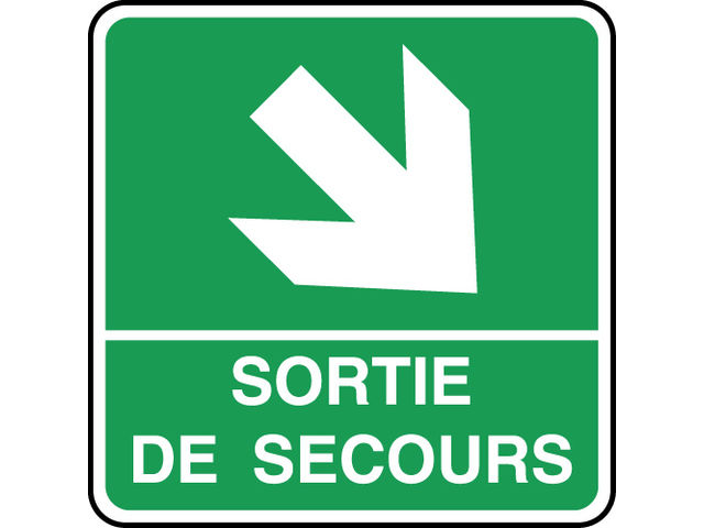 Panneau d'évacuation sortie de secours flèche en bas à droit