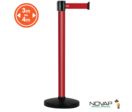 Poteau alu rouge à sangle Rouge Sens interdit sur socle portable - Novap