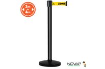 Poteau Alu Noir laqué à sangle Jaune zone contaminée 4m x 50mm sur socle portable 10kg - 2050319