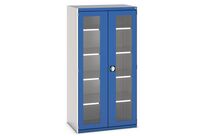 Bott - Armoire à portes transparentes Cubio - 1050x650x2000mm - Charge 1500kg - Acier Gris Clair/Bleu