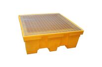 EMP - Bac de rétention plastique 4 fûts 450 L - Caillebotis galvanisé - Résistant acides bases - Jaune