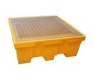 EMP - Bac de rétention plastique 4 fûts 450 L - Caillebotis galvanisé - Résistant acides bases - Jaune