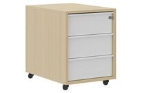 Manutan Expert - Caisson Mobile 3 Tiroirs Chêne Clair/Blanc - Fermeture à Clé - Mobile - 56x42.8x60cm