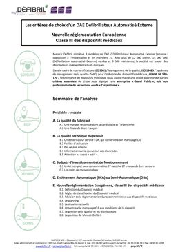 Les critères de choix d'un défibrillateur