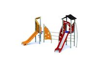 Structure de jeux métallique Masia ferme - 2 toboggans