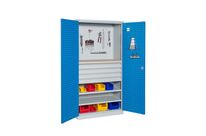 Armoire d&amp;#039;atelier perforée 4 tiroirs + 2 étagères + 1 tablette bois