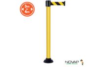 Poteau alu jaune à sangle Noir/Jaune Hachuré sur socle fixe - Novap