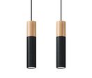 Suspension 2 Lampes Bois pour Ampoule GU10 - Noir