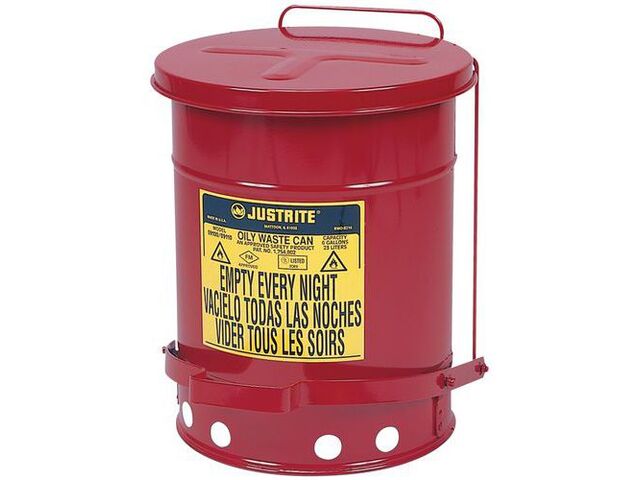 Justrite - Poubelle de sécurité rouge 53L à pédale - Acier - Conforme OSHA UL - Idéale déchets huileux