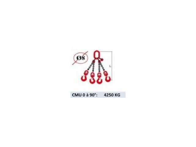 Elingue chaine 4 brins - crochets à émerillon - CMU 4250 kg (classe 80)
