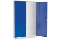 Manutan Expert - Armoire haute à portes battantes - Acier Gris/Bleu - 4 tablettes - Charge 240kg - Serrure à clé - Montage facile