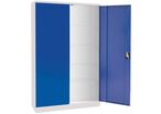 Manutan Expert - Armoire haute à portes battantes - Acier Gris/Bleu - 4 tablettes - Charge 240kg - Serrure à clé - Montage facile