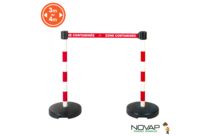 Kit 2 Poteaux PVC Rouge/Blanc sur socle 9kg à lester avec tête à sangle Rouge zone contaminée 3m x 50mm et tête réceptrice - 2800389