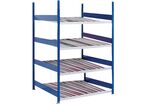 Schulte - Rayonnage dynamique FiFo Kanban - 2000x1300x1300 mm - 4 niveaux - 720 kg max - Acier époxy bleu