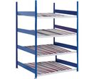 Schulte - Rayonnage dynamique FiFo Kanban - 2000x1300x1300 mm - 4 niveaux - 720 kg max - Acier époxy bleu