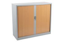 Manutan Expert - Armoire à rideaux Orel Basse 105x120x45 cm Alu/Hêtre - 2 Tablettes 45kg - M1 - Garantie 10 ans