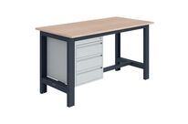 Sofame - Établi Fixe MH40 L2000 Anthracite - Plateau Hêtre Multiplis 40mm - 3 Tiroirs 50kg - Charge 1500kg - Éco-responsable