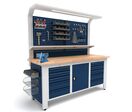 Établi d'atelier industriel 2000 mm PRACO W T57 - Plateau en hêtre massif - Éclairage LED - Tiroirs et armoire MW Tools PRAW2000T57