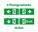 Panneau d'Indication de Sortie de Secours 3h 3W 4 Pictogrammes