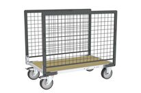 Chariots modulaires grillagé 2 ridelles, plateau bois roues rectangle 500 kg