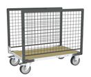Chariots modulaires grillagé 2 ridelles, plateau bois roues rectangle 500 kg
