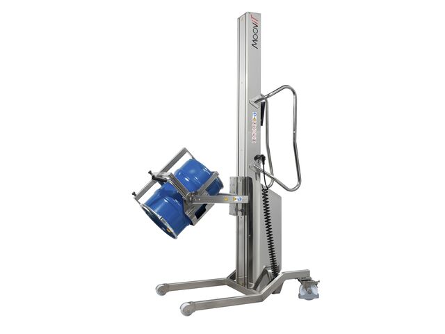 Gerbeur Moovit inox 304 L à levée électrique avec retourneur de bidons