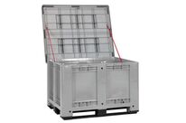 Manutan Expert - Caisse-palette plastique à couvercle 610L Gris Clair - Polyéthylène Haute Densité - Usage Alimentaire - Charge Max 510kg