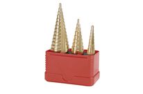 Jeu de 3 forets étagés HSS revêtus TiN, queue cylindrique