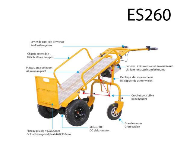 Diable électrique 260 kg - Largeur 676 mm - Freinage automatique - Idéal châteaux gonflables MW Tools ES260